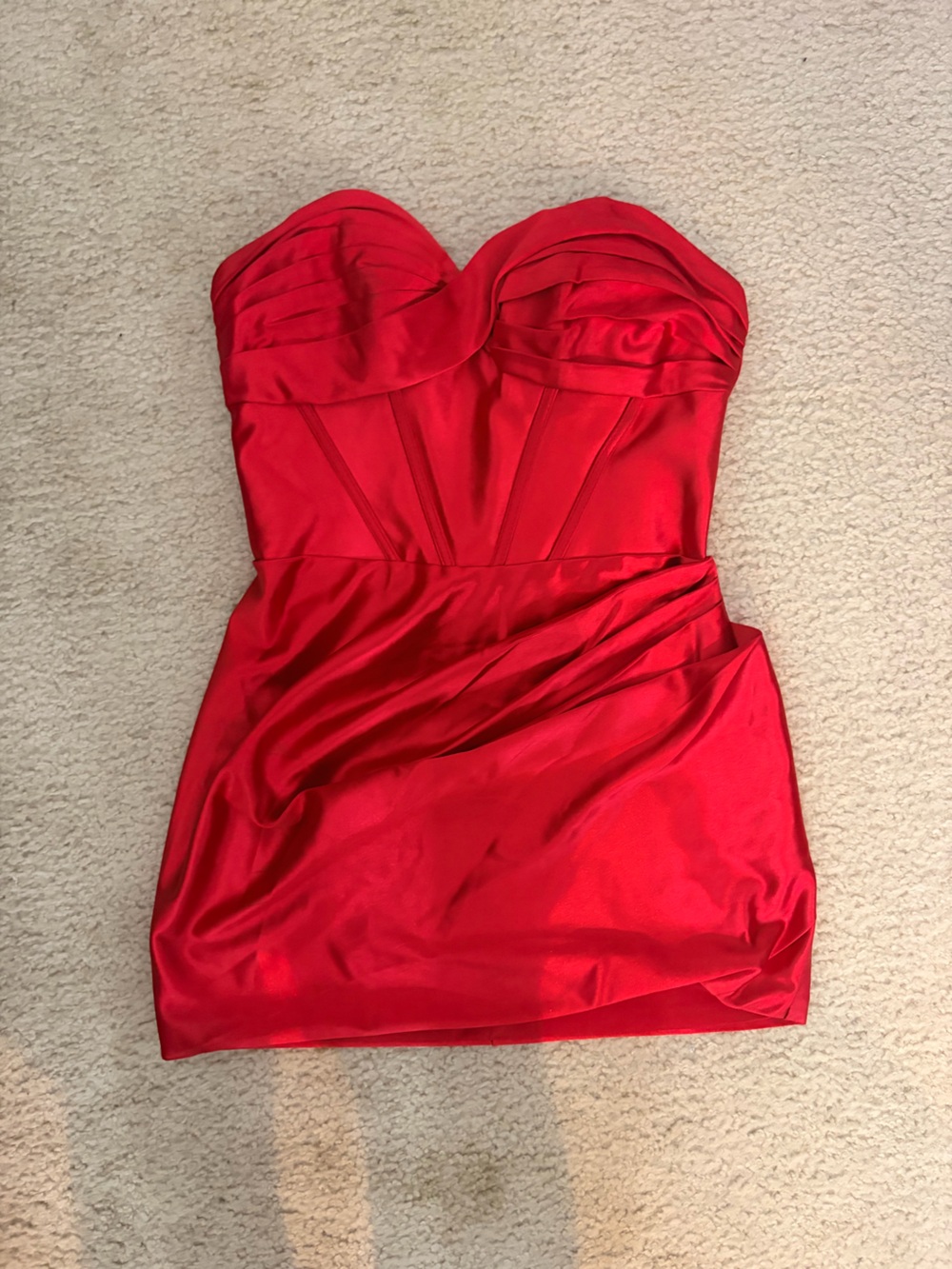 Honey and Rosie Satin Strapless Pleated Twist Front Dress